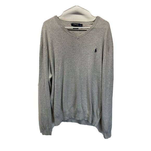Polo Ralph Lauren Mens XL Gray Pima V Neck Pullover Sweater lightweight‎ FALL - Picture 1 of 7